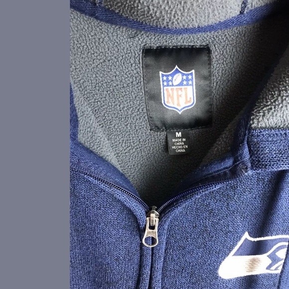 Seattle SEAHAWKS Brushed Fleece Lined Hoodie Jacket Sweatshirt Blue Green Hawks - Picture 7 of 12